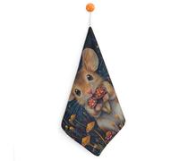 Little Mouse Holding Mushrooms Hand Towels Absorbent Microfiber Cleaning Cloths with Hanging Loop