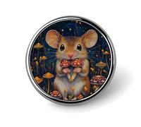 Little Mouse Holding Mushrooms Round Lapel Pin Brooches Badge Holder for Clothes Bags Backpack Hats