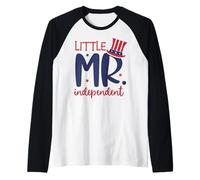 Little Mr. Independent Cute 4th of July Patriotic Raglan Baseball Tee