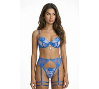 Little Nooks Amy Royal Blue Embroidered Lace Lingerie Set Blue