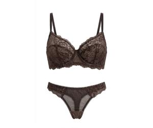 Little Nooks Ava Lace Sheer Lingerie Set In Brown Brown