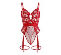 Little Nooks Evangeline Lace Garter Bodysuit In Red Red