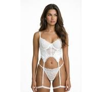 Little Nooks Freya Sheer Lace Basque & Thigh Garter Set In White White