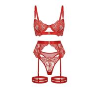 Little Nooks Nicola 3 Piece Lingerie Set In Red Red