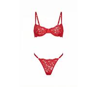 Little Nooks Sloane Lace Underwire Bra & High-Leg Thong Set In Red Red