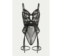 Little Nooks Women's Evangeline Lace Garter Bodysuit in Black | Size: Large Little Nooks Black L