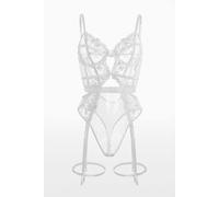 Little Nooks Women's Evangeline Lace Garter Bodysuit in White | Size: Large Little Nooks White L