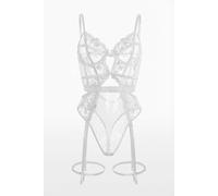 Little Nooks Women's Evangeline Lace Garter Bodysuit in White | Size: Medium Little Nooks White M