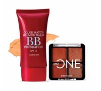 Little One 4-in-1 Eyeshadow Palette 3.5gm - Firework + Color Match BB Foundation SPF 15 30gm - Medium Tan | Combo Pack of 2