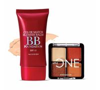 Little One 4-in-1 Eyeshadow Palette - Pool Party (3.5g) & Color Match BB Foundation SPF 15 - Honey Drop (30g) | Ultra-Pigmented, Long-Lasting Eyeshadows | Lightweight, Non-Cakey BB Cream