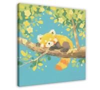 Little Panda in The Tree Canvas Poster Bedroom Decor Landscape Office Room Decor Gift 12x12inch(30x30cm)