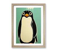 Little Penguin Framed Wall Art Print A2 Oak