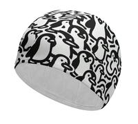 Little Penguins Doodle Swim Cap High Elasticity Anti Slip Waterproof Comfortable Swim Hat Bathing Cap for Men Women