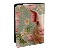 Little Pig, Pink Flowers Printed Passport Holder,Travel Pu Leather Passport Cover Case Organiser for Men Women,6.5 Inch