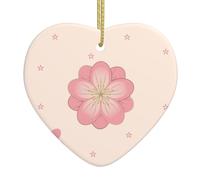Little Pink Cherry Blossoms Ceramic Christmas Heart Pendant, The Pottery Piece is Available with Silk Thread