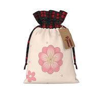 Little pink cherry blossoms Colorblock linen drawstring gift bag, 100% polyester, suitable for Christmas gift packaging