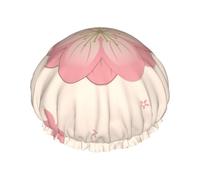 Little pink cherry blossoms Double layer women's shower cap, reusable, large size design suitable for all hair lengths, suitable for girls, spa and home salon use.