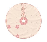 Little Pink Cherry Blossoms Imitation Linen Christmas Tree Skirt with Hem, Good Decorations for Christmas and Halloween