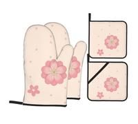 Little pink cherry blossoms Kitchen baking four-piece set anti-scalding and heat insulation for kitchen baking and grilling