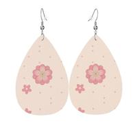 Little pink cherry blossoms Leather Earring Pairs Teardrop Faux Leather Earrings Set for Women Lightweight Leather Dangle Drop Earrings.