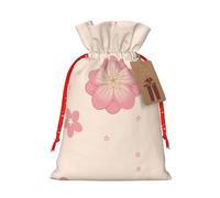 Little pink cherry blossoms Linen drawstring gift bag, Christmas, birthday, party gift packaging, easy to wash