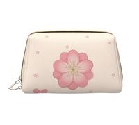 Little pink cherry blossoms Makeup Bag Women - Large CapacityTravel Cosmetic Bag PU Leather Zippered Pouch Portable Wide Open Organizer, White, One Size