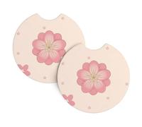 Little Pink Cherry Blossoms Print Car Cup Holder Coasters 2 Pack - 2.7 in Auto Cup Holder Pad with A Finger Notch,for Women Men