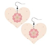Little pink cherry blossoms Prints Leather Heart earrings Pendant Stylish and light Lightweight Dangle for Women Girls, One Size, Leather, No Gemstone