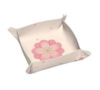 Little pink cherry blossoms S Bedside Tray Organiser for Keys & Watch, Foldable Waterproof Faux Leather Valet Tray for Home Office