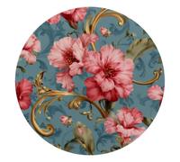 Little Pink Flowers on Blue Background Round Mouse Pad, Mousepad with Non-Slip Rubber Base, Computer Gaming Pads for Wireless Mouse, Easy Gliding
