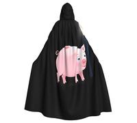 Little Pink Pig Under The Street Light Halloween Hooded Cloak For Men And Women: Lightweight Polyester Cloak With Hood - Perfect For Cosplay, Halloween & Costume Parties