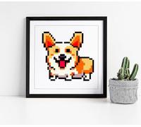 Little pixel art corgi dog Stunning Framed Wall Art Picture Print Square - 35cm wide x 35cm high - Black Frame