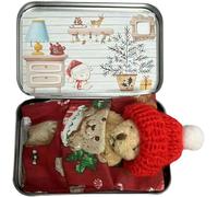 Little Pocket Bear Hug in a Tin Box, Christmas Worry Bear Hug in a Box Mini Plush Bears Set with Inspirational Card,Handmade Stuffed Animals,Encourage Christmas Birthday Gifts for Everyone