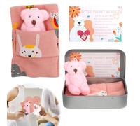 Little Pocket Bear Hug in a Tin Box Mini Stuffed Worry Bear Thinking of You Get Well Soon Key Chain Decoration Positive Christmas Birthday Gifts for Children Women Lover Friend Couple (Pink)