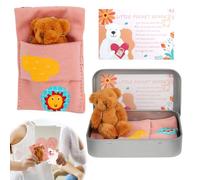 Little Pocket Bear Hug in a Tin Box Mini Stuffed Worry Bear Thinking of You Get Well Soon Key Chain Decoration Positive Christmas Birthday Gifts for Children Women Lover Friend Couple (Brown)