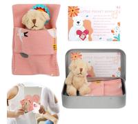 Little Pocket Bear Hug in a Tin Box Mini Stuffed Worry Bear Thinking of You Get Well Soon Key Chain Decoration Positive Christmas Birthday Gifts for Children Women Lover Friend Couple (Light Brown)