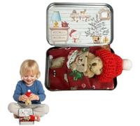 Little Pocket Bear Hug in a Tin Box, Worry Bear Hug in a Box Mini Plush Bears Set with Card Handmade, Christmas Mini Plush Bears in Boxes for Friends Women Men Birthday, Positive Gifts (Red)