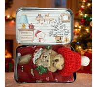 Little Pocket Bear Hug, Mini Worry Bear in a Tin Box Plush Toy Stuffed Animal Bears Cute Doll Decoration Key Chain Hug Love Token Christmas Birthday Graduation Gifts for Children Women Friend (Red)