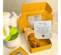 Little Pocket Bear Hug,Pocket Bear in a Box,Mi/ni Plush Ted/dy Be/ar in Box,Han/dmade Cute Mi/ni Plush Bears Doll with Motivation Card,Positive Gift for Women Valentine's Day Christmas(Dark Brown)