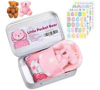 Little Pocket Bear Hug - with Letter Stickers to Personalize - Mini Bears in a Tin Box - Plush Toys Gifts - Stuffed Animal Doll, Easy to Go Comforting Hugs for Children (Pink Cover + Pink Bear)