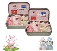 Little Pocket Bunny Decorative Boxes, Easter Basket Stuffer with Mini Plush House & Bedding, DIY Pet Bunny Adoption Play Set, Bunnies in a Tin Box, Easter Gifts (pink * 2)