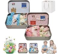 Little Pocket Bunny, Easter Basket Stuffer, DIY Pet Bunny Adoption, Easters Baskets Decorative Boxes, Easter Gifts for Kids, Personalised Mini Plush House with Greeting Card and Box (Pink, Blue)