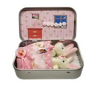 Little Pocket Bunny in a Tin Box, Easter Basket Stuffer, Plush Bunny with Accessories, DIY Pet Adoption Set, Pink (Pink)