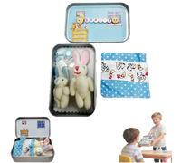 Little Pocket Bunny in A Tin,bunny Easter Plush and Baby Bunnies in Pocket Tin,Easter Basket Stuffer, DIY Pet Bunnys Adoption, Easters Baskets Decorative Boxes, Personalised Mini Plush House (blue)