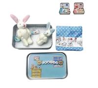 Little Pocket Bunny, Mini Bunny Hug Cute Easter Gift, Handmade Plush Pocket Hug Rabbit Doll, Easter Bunny in a Box for Friends (Blue)