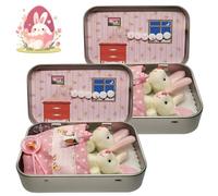 Little Pocket Bunny, Personalized Mini Bunny Pocket Hug Gift with Greeting Card and Box, Easter Basket Stuffer, Cute Plushies Easter Bunny Gift for Family and Friends, Anxiety Comfort (Pink-1 * 2)