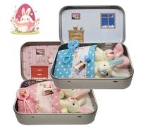 Little Pocket Bunny, Personalized Mini Bunny Pocket Hug Gift with Greeting Card and Box, Easter Basket Stuffer, Cute Plushies Easter Bunny Gift for Family and Friends, Anxiety Comfort (Pink-1+Blue)