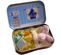 Little Pocket Bunny Plush Toy in Tin, Mini Portable Rabbit Plush with Accessories, Pocket-Sized Interactive Playset for Creative Storytelling and On-the-Go Fun (Pink)