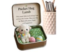 Little Pocket Easter Doll Hug in a Tn Box, Mini Felt Jesus Bunny Chick Lamb Pocket Box, Handmade Felt Animal Doll with Inspirational Card, Funny Easter Basket Stuffer for Family Friends