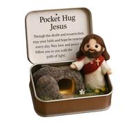 Little Pocket Easter Doll Hug in a Tn Box, Mini Felt Jesus Bunny Chick Lamb Pocket Box, Handmade Felt Animal Doll with Inspirational Card, Funny Easter Basket Stuffer for Family Friends